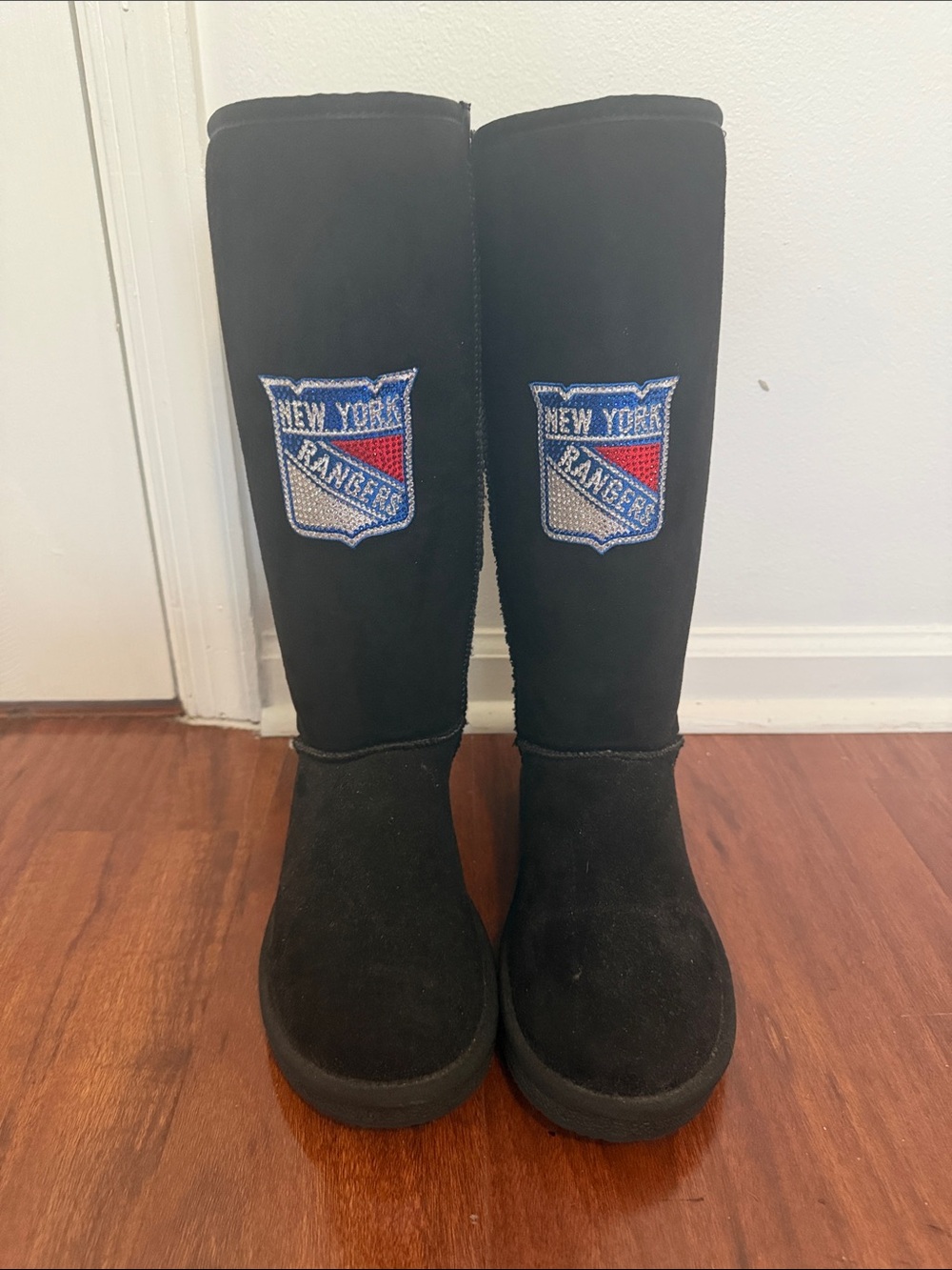 Black Knee-High Boots with New York Rangers Patch